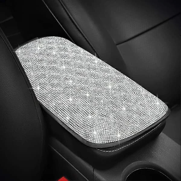 Bling Car Armrest Cover Diamond Rhinestone Car Center Console Protector Cover Armrest Cushion Universal Bling Car Accessories Ladies Girls Cute Car