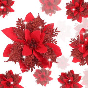 12 st konstgjorda julstjärnor, glittrande julblommor