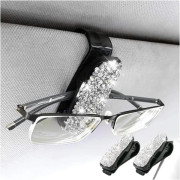 2 st glasögonhållare för bilens solskydd, mode bling kristall strass bil glasögon solglasögon hängare fäste
