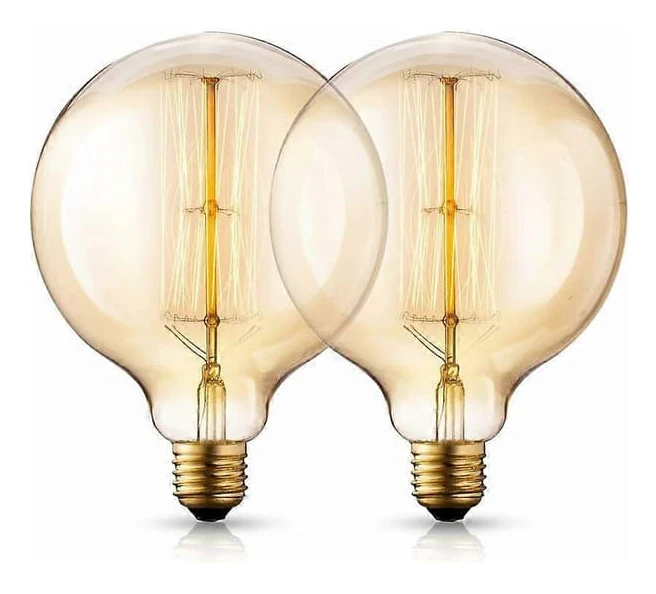 Set of G125 King Size Globe Vintage Edison, 40W E27 Old-fashioned - Industrial - Dimmable - Decorative Light Bulbs, 2-pack