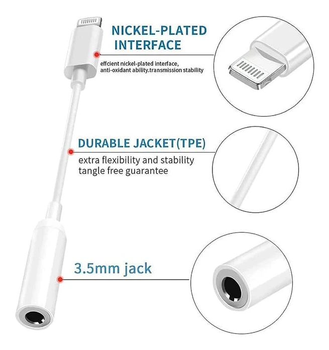 Apple MFi-certifierad 3-pack Lightning till 3,5 mm hörlursadapter iPhone 3,5 mm Jack Aux Dongle-kabel Hörlurar Hörlursomvandlare Kompatibel med