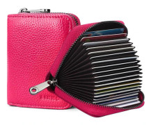 RFID Genuine Leather Credit Card Holder with 20 Card Slots, Small [BT] Rose rose