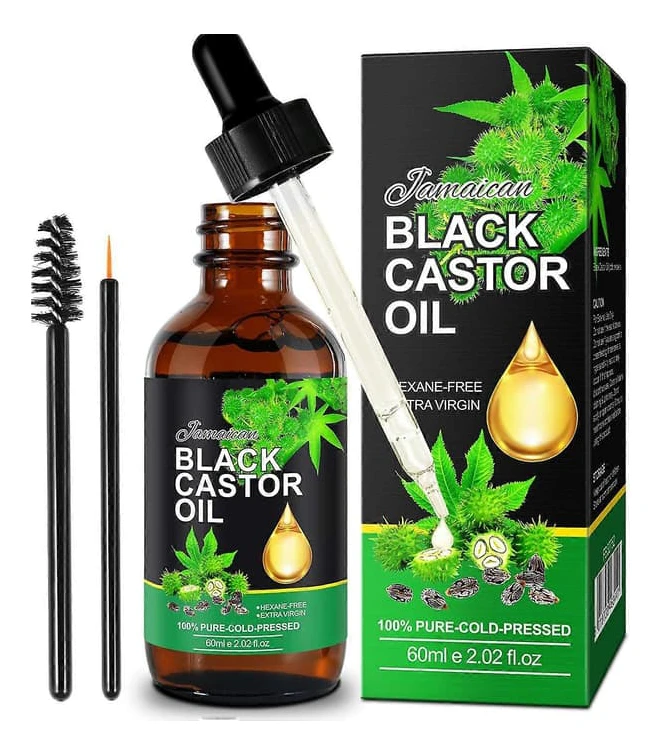 Svart Ricinolja för Hårväxt, 60ml 100% Ren Naturlig Kallpressad, Svart