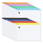 24 st Plastplånböcker Mesh Dokument Blixtlåspåsar A4 Mapp Filer Blixtlåspåsar Blixtlåsplånböcker för Skolmaterial Kontor Läxor Reseförvaring 1