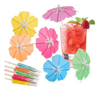 Drinkparaplyer - 100-pack minipappersparaplyer för cocktail, blommiga paraplytandpetare, dekorativa tjusiga cocktailpinnar, Luau-festdekorationer