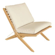 Fällbar fåtölj i massiv acacia med beige dynor - 81 x 60 cm