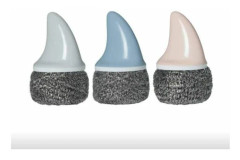Stainless Steel Wool Sponges with Shark Fin Shaped Steel Handle Cleaning Brush Replaceable Metal Scrubber for Washing Bowls 3 Pieces