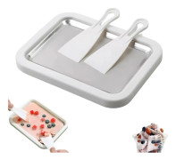 Glassmaskinsform med 2 skrapor Fryst yogurttillverkningsplatta DIY Multifunktionell Kall Söt Stekt Matplatta Rullad Glassmaskin vit