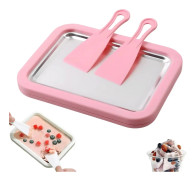 Glassmaskinsform med 2 skrapor Fryst yogurttillverkningsplatta DIY Multifunktionell Kall Söt Stekt Matplatta Rullad Glassmaskin rosa