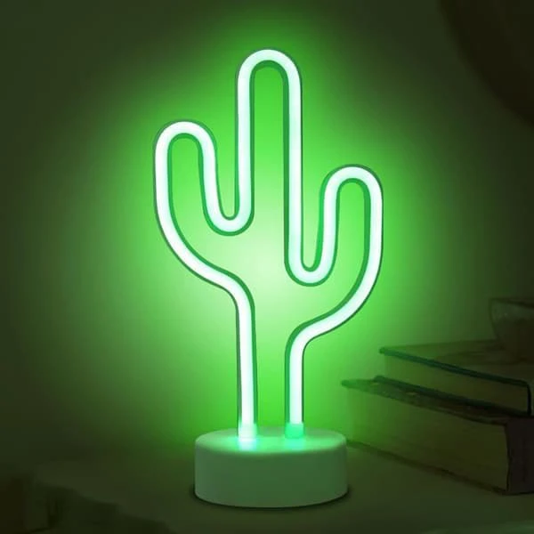 LED neonljusskylt, sovrumsdekoration, nattlampa, inomhusbelysning, batteri- och USB-driven (Grön Kaktus)