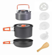 Ultralätt Utomhus Camping Köksset för 2-3 Personer Portabelt Kokkärlsset med Vattenkokare Non-Stick Panna