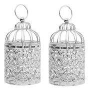 2-pack hängande dekorativ ljuslykta i metall för heminredning silver