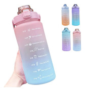 2 liters vattenflaska, stor vattenflaska med sugrör, läckagesäker sportvattenflaska med tidstämpelpåminnelse, fitness motivationsvattenflaska, cam