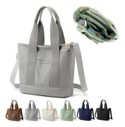 Multi-Pocket Tote Bag med dragkedja, Canvas Japansk handgjord handväska med fack, Multifunktionell Crossbody Shouder Bag Bag Work
