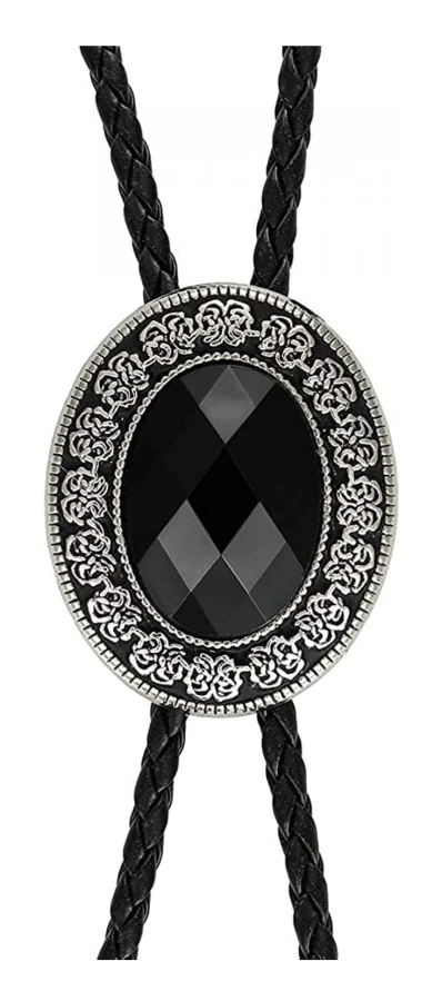 Bolo tie, handgjord rund western cowboy bolo slips svart