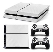 Console Carbon Fiber Skin Sticker Wrap Controller Dustproof Vinyl Protective Decal Case Cover for PS4 (White)