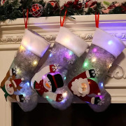 Julstrumpor 3-pack Julstrumpor Presentpåse Med LED-Ljus Tomte Snögubbe Ren