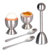 Egg Slicer Topper Set for Egg Cakes for Soft and Hard Boiled Eggs Includes 2 Egg Cups, 2 Spoons, 1 Topper Cutter, Peeler, Egg Opener
