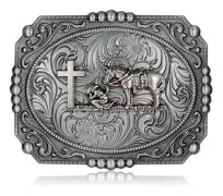 6,8x8,8cm Longhorn Tjur Western Cowboy Texas Rodeo Bältesspänne för Män, Kors Bön Hestman Religiös Bältesspänne