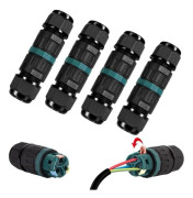 4-Pack Waterproof IP68 Electrical Connector - 3-Pin for 5-12mm Cable, Outdoor Junction Box Compatible with Garden Underground Use