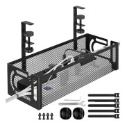 Kabelhanteringsfack för skrivbord, ingen borrning, metallnätkabelorganiserare med klämfäste för hemmakontor och ståbord (1 st, svart) 1 Pack, Black