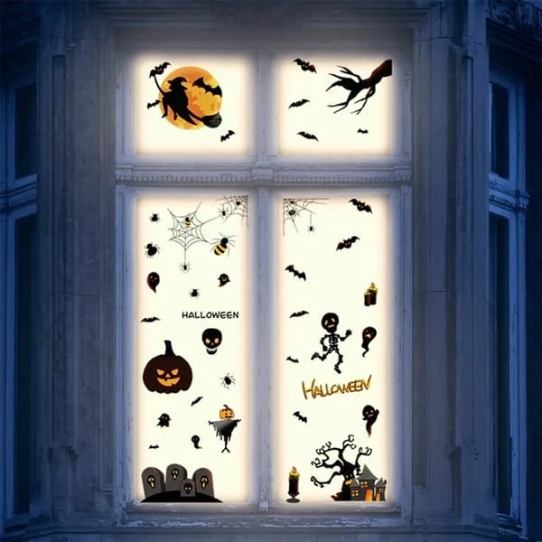 Halloween Window Decoration, Window Decals, Gravestone, Castle, Spider, Moon, Witch Window Decals