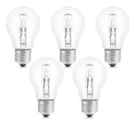 Förpackning med 5 E27 A55 42W dimbara halogenlampor, 650 lm, 2700K varmvit (klot)