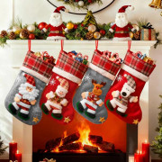 Set of 4 Christmas Stockings, Large Christmas Stocking Decorations, for Hanging Christmas Tree Decorations