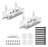 Kabelhanteringsbricka för skrivbord, ingen borrning, metallnätkabelorganiserare med klämfäste för hemmakontor och ståbord (2 st, vit) 2 Pack, White