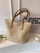 Handväska stråväska dam sommar strandväska handväska vävd väska pendlare axelväska stråväska (benvit) off white off white off white
