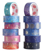24 Rolls Washi Tape, Starry Sky Decorative Tape Gold Foil Masking Tape, Galaxy Gold Foil Decorative Tape for Scrapbooking