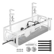Kabelhanteringsfack för skrivbord, ingen borrning, metallnätkabelorganiserare med klämfäste för hemmakontor och ståbord (1 st, vit) 1 Pack, White