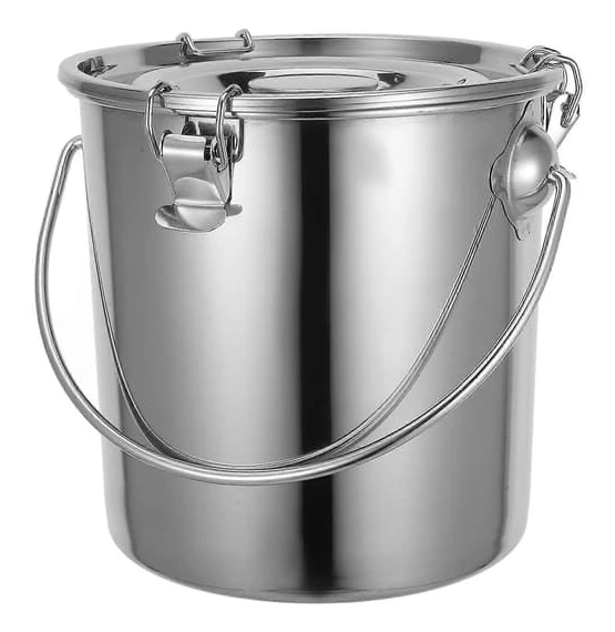 Stainless Steel Bucket with Lockable Lid, Improved Durability, Compatible with Wide Use Silver-XS9- Silver 21.00X21.00X18.50CM Silver 21.00X21.00X18.50CM