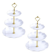 3-Tier Cake Stand, 2-Pack Cupcake Dessert Stand, Round Cake Stand, Reusable Appetizer Tray, Wedding Dessert Tray (White)