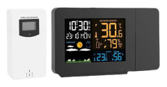 Projektionsväckarklocka Väderstationsdisplay för inomhus/utomhus Termometer Temperatur Fuktighet för Sovrum