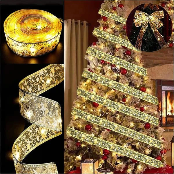 Julgransljus, 10m 100 LED Julgransband Vattentäta Fe-Ljus Juldekorationer Ljus Hängande, Guld