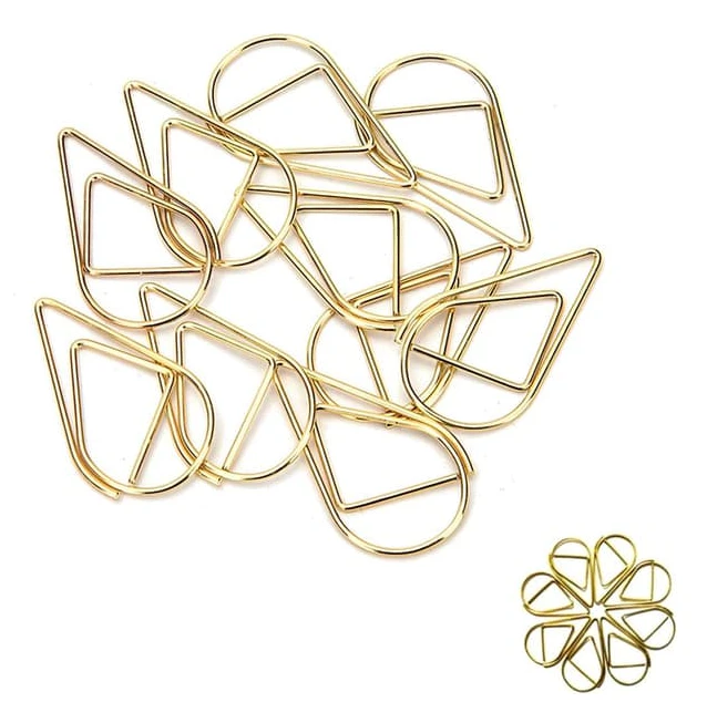 50 Pieces Gold Paper Clips, Teardrop Shaped Paper Clips Metal Bookmark Pap