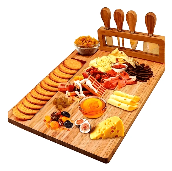 Bamboo Cheese Board with 4 Stainless Steel Cheese Knives, Gift