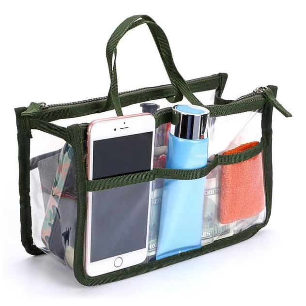 Clear PVC Insert Handbag Organizer 8 Pockets Travel Cosmetic Bag for Girls Women