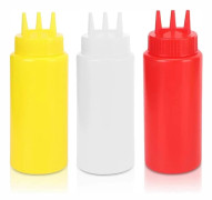 3 st 3-håls kryddpressflaskor, tomma pressflaskor för sås 450 ml krydddispenser med lock