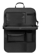 Bilorganisatör för barn, ryggstödsskydd med transparent ficka, organisatör med bricka och ficka för telefon/iPad (svart)