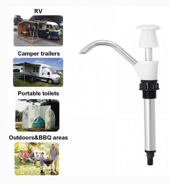 Manuell vattenpump i metall, dubbelverkande självsugande handpump för husbil husvagn båt, 32 mm monteringshål, 180 mm rör, 400 ml/6-7 slag