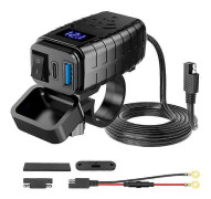 PD3.0+QC3.0 Motorcycle USB Fast Charger Port Socket Plug with Mobile Voltmeter Digital ChargingCJY Black Black