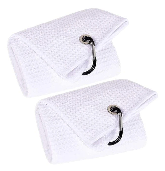 2-pack 16" x 24" Tri-fold Golfhanddukar, Premium Mikrofibertyg Våffelmönster (vit) White