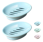 2-pack tvålkopp, tvålkoppar i plast, halkfri tvålkopp, tvålhållare, dusch med droppbricka, lättrengjord tvålsparare, (blå)