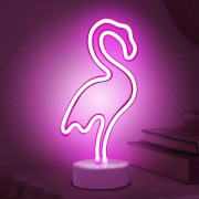 LED Neon Skylt Rumsinredning Nattlampa Inomhusbelysning Batteri- och USB-driven Barlampa (Rosa Flamingo)