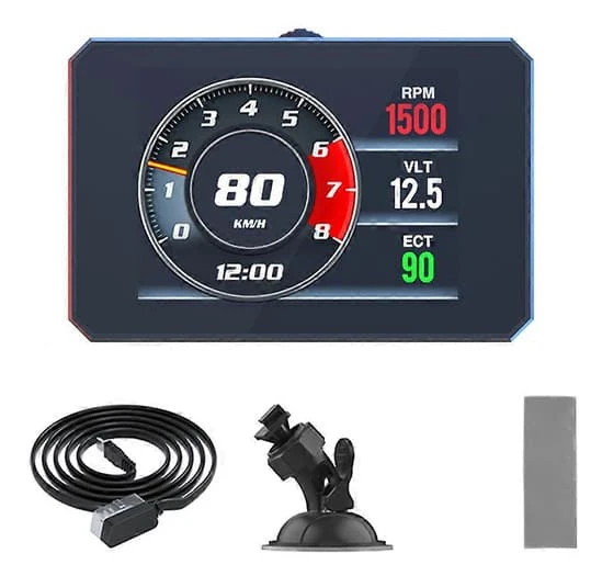 P16 Bil OBD2 HUD Head Up Display 3 tums LCD Digital Hastighetsmätare med RPM Vattentemperatur Spänning Turbotryck