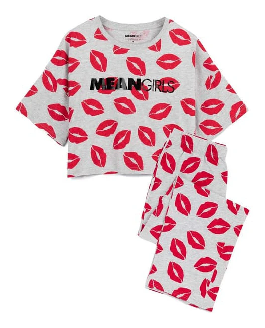 Mean Girls Dam Pyjamas Lång Pyjamas Set M Grå/Röd Grey/Red M