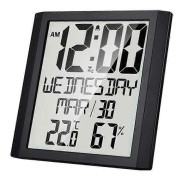 Digital väggklocka med temperatur och luftfuktighet 8,6 tum stor display Tid/Datum/Vecka Väckarklocka för hemkontor