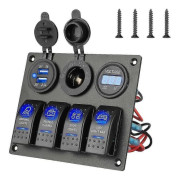 12-24V 4-vägs vippströmbrytare Blå LED Rocker Switch Panel Strömbrytare Vattentät för Bil Marin Båt JN